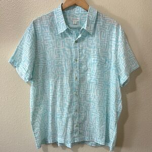 Sun + Stone Blue and White Cotton/Linen Button Down Shirt